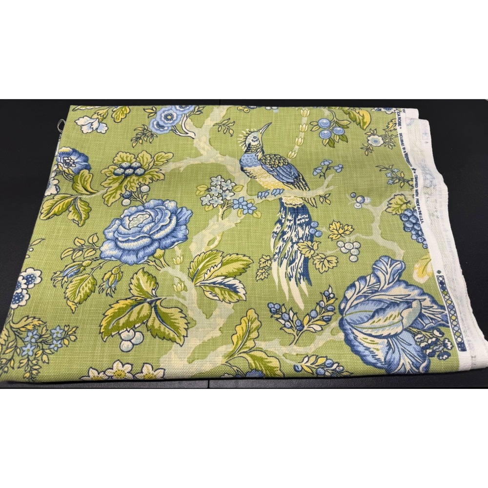 Waverly Casablanca Rose Bird Floral Green Blue Upholstery Fabric 154 x 56 Inch